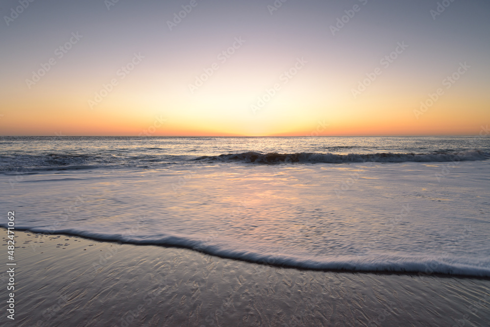 Sunset on the beach of Cape Trafalgar, Canos de Meca, Cadiz, Andalusia, Spain