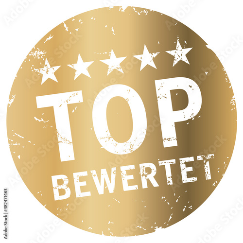 Button top bewertet gold mit 5 Sternen