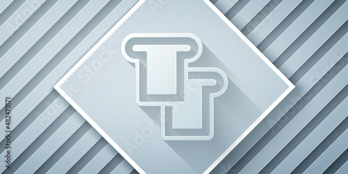 Paper cut Bread toast for sandwich piece of roasted crouton icon isolated on grey background. Lunch, dinner, breakfast snack. Paper art style. Vector