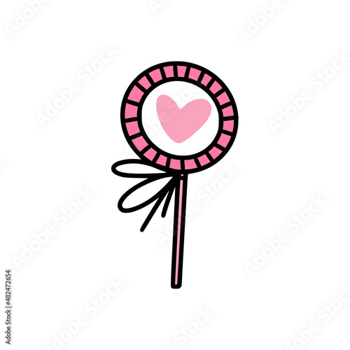 An icon of cute lollipop with heart stamp.