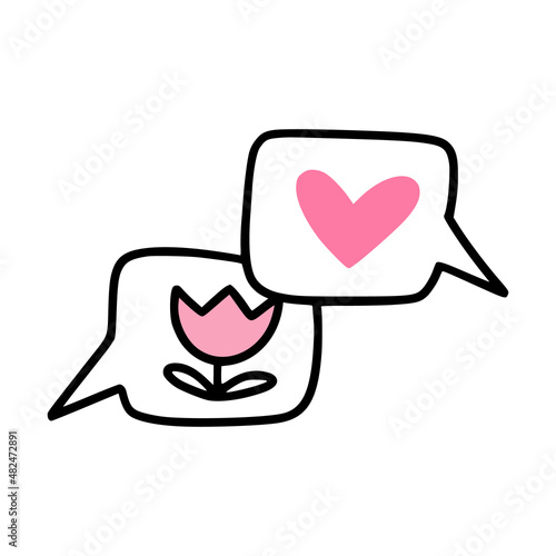 An icon of love dialog with two messages.