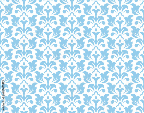 Flower geometric pattern. Seamless vector background. White and blue ornament