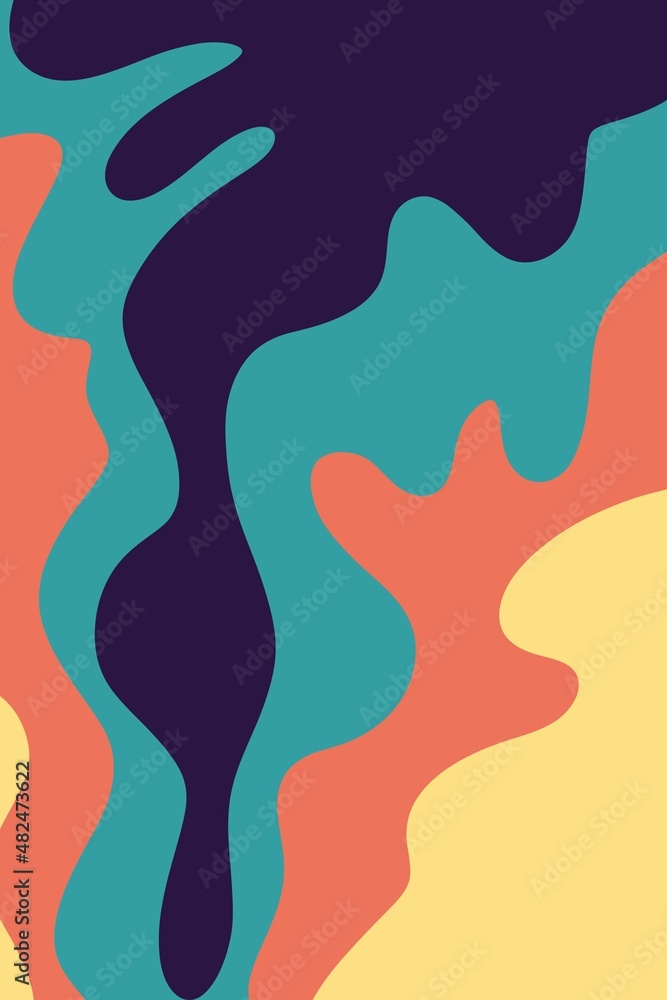 Retro groovy background. Abstract colourful and textured wavy shapes design.
