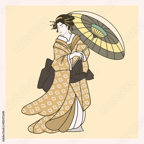 Isolated colored japanese geisha with traditional clothes Vector illustration