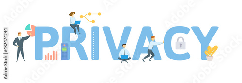 Privacy. Concept with keyword, people and icons. Flat vector illustration. Isolated on white.