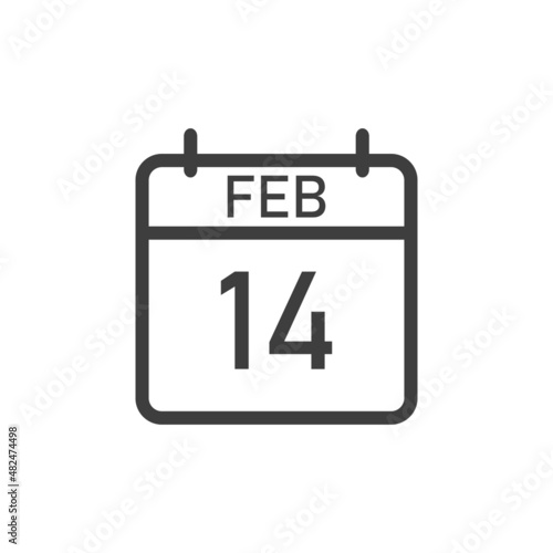 Valentine's Day. February 14 on the calendar. Daily calendar icon. Date and time, day, month 2022 Holiday. Season.