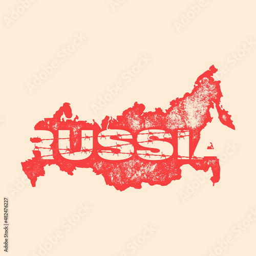 Russia behind barbed wire. Isolation of Russia from the world.