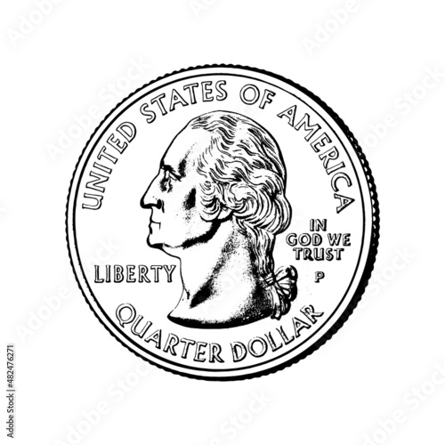 American money, United States Washington quarter dollar or 25-cent Gold coin, first United States president Washington on obverse.