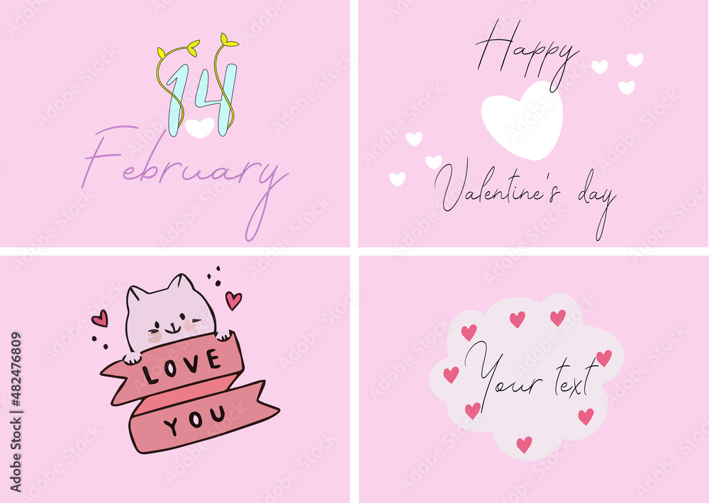 Set of postcards for Valentine's Day. February 14, 2022, Valentine's Day.