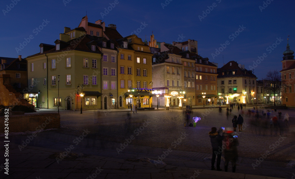 Old Town of Warsaw at night, winter, Poland