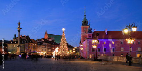 Old Town of Warsaw at night, winter, Poland