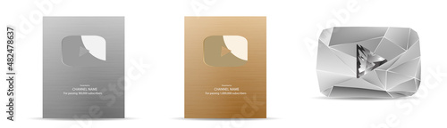Gold, Silver and Diamond Play Button Award for the number of subscribers. Vector illustration EPS 10.