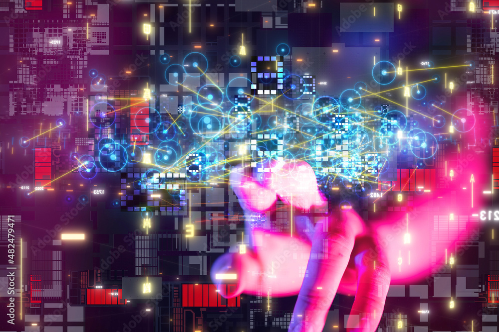 Fototapeta premium Neural network 3D illustration. Big data and cybersecurity