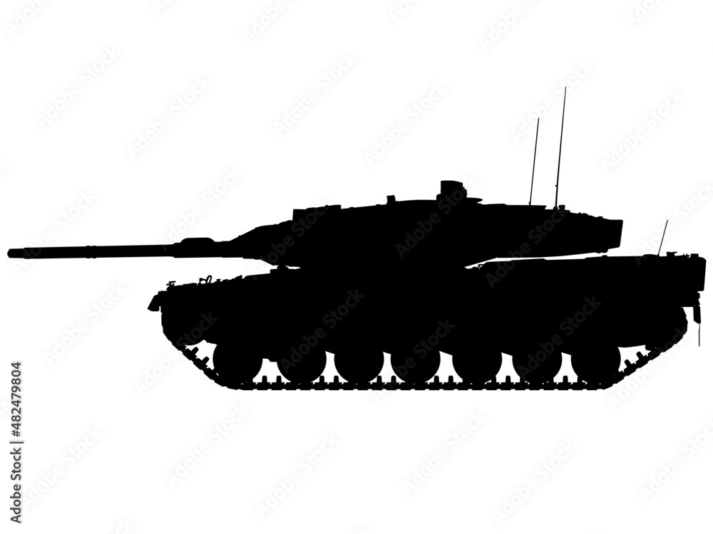 Leopard 2 main battle tank, German military vehicle. Detailed realistic silhouette Leopard 2 main battle tank, German military vehicle. Detailed realistic silhouette