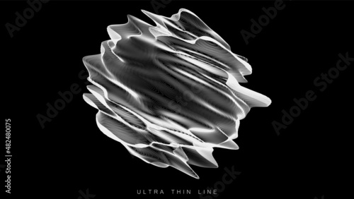 Distorted line spheres. Vector thin line glitch geometry.