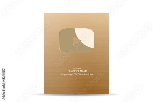 Gold Play Button Award for one million subscribers. Vector illustration EPS 10