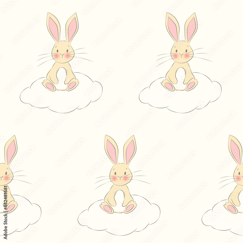 Cute Easter Bunny on a Cloud Seamless Pattern Cute Easter Bunny on a Cloud Seamless Pattern