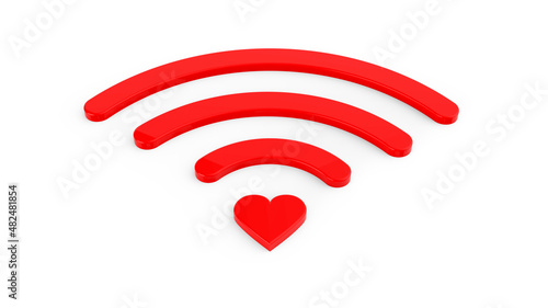 Heart wifi icon, 3d render illustration drawing. Stock image.