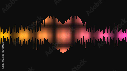 Sound wave. Heart shape. Music equalizer. Abstract vector illustration