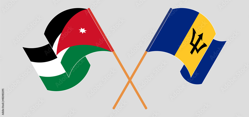 Crossed and waving flags of Jordan and Barbados Crossed and waving flags of Jordan and Barbados