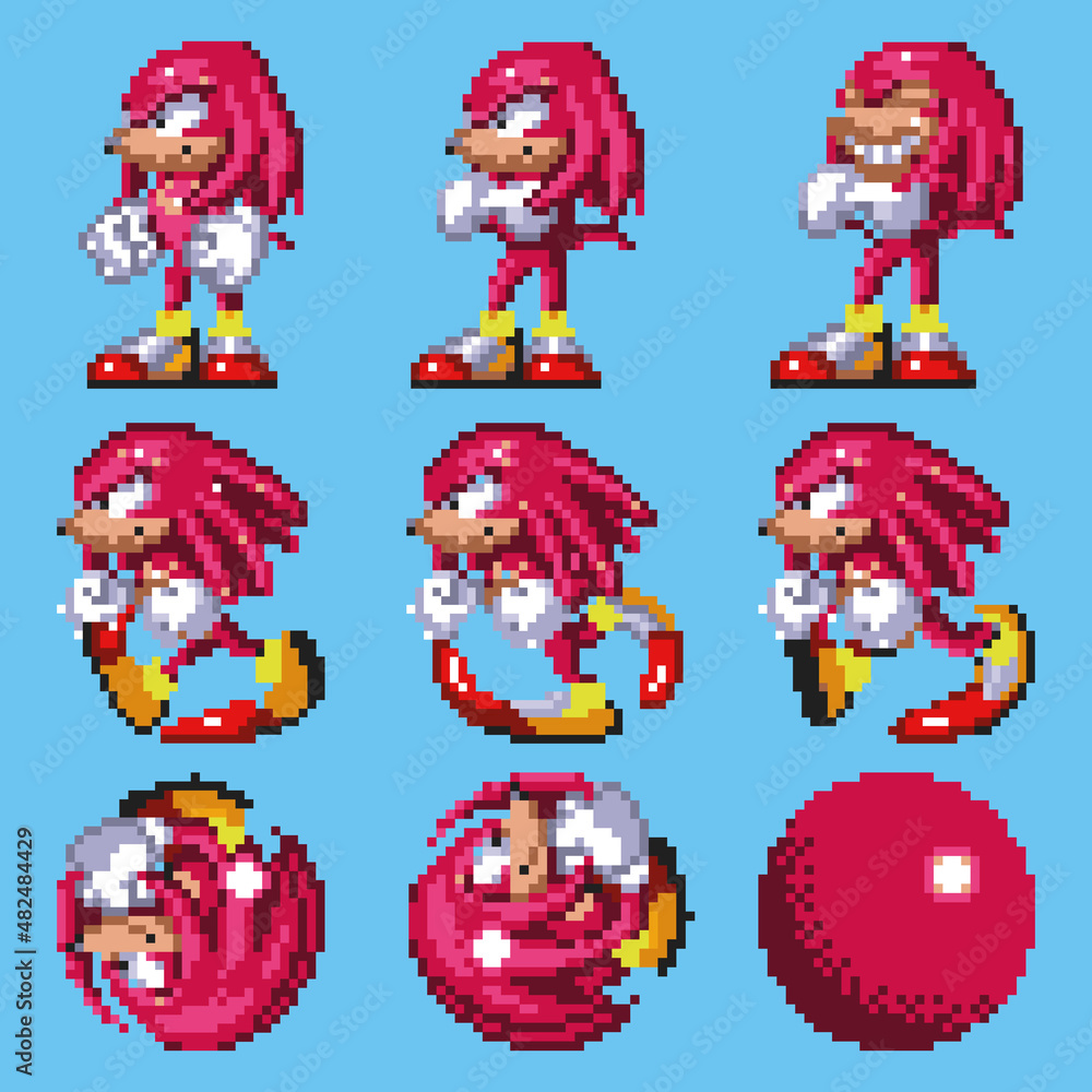 Set of Knuckles moves, art of Sonic the Hedgehog 3 classic video game ...