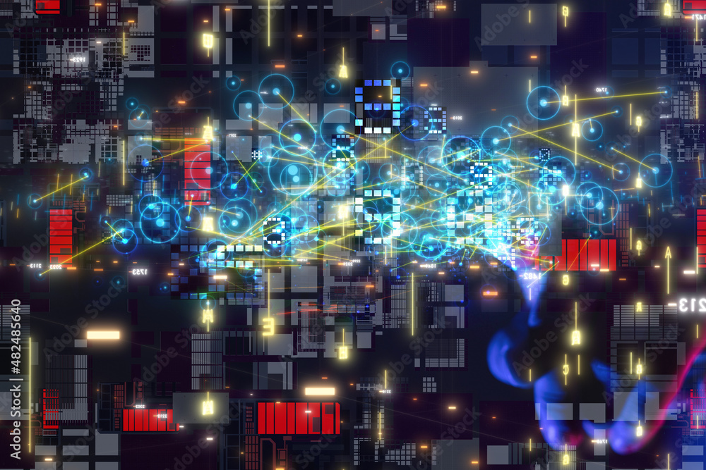 Neural network 3D illustration. Big data and cybersecurity Neural network 3D illustration. Big data and cybersecurity