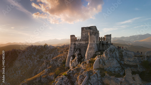 castello medievale Rocca Calascio al tramonto in Abruzzo photo