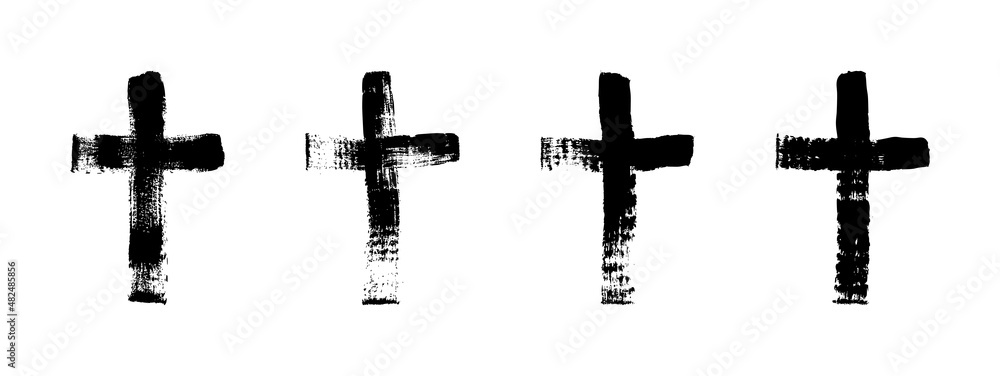 Vector cross hand drawn symbol. Grunge christian cross brush stroke texture.