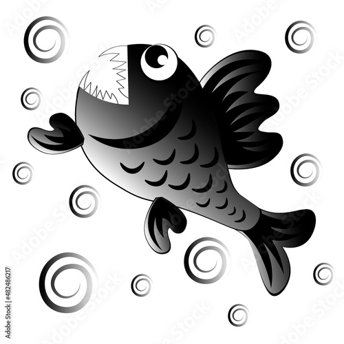 predatory evil piranha fish. Fabulous underwater world. Styling, cartoon style