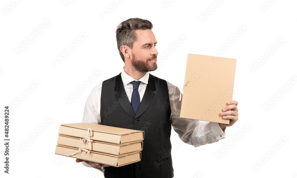 mature boss with clipboard isolated on white. a lot of work. mature boss with clipboard isolated on white. a lot of work.