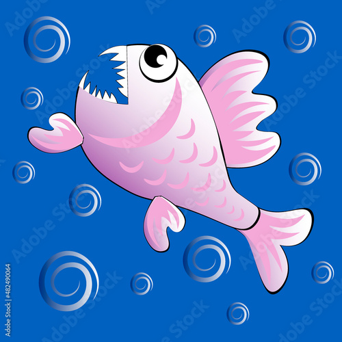 predatory evil piranha fish. Fabulous underwater world. Styling, cartoon style