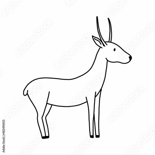 Doodle antelope. Vector illustration contour line. African gazelle. Coloring book with animals for children. Wild goat.
