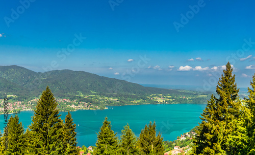 Panoramic view of Tegernsee lake from hiking trail