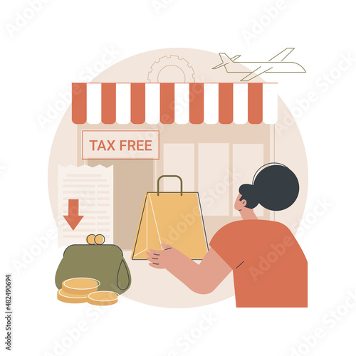 Tax free service abstract concept vector illustration. VAT free trading, refunding VAT services, duty free zone, airport shopping, buying goods abroad, tax refund program abstract metaphor.