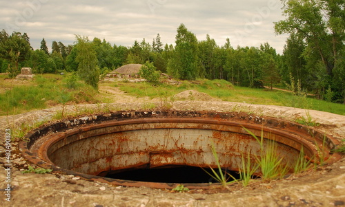 Old rocket base with shafts in Vainode, Latvia