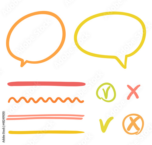 Hand drawn simple doodles. Set of freehand sketchy objects. Freehand art. Colored illustration