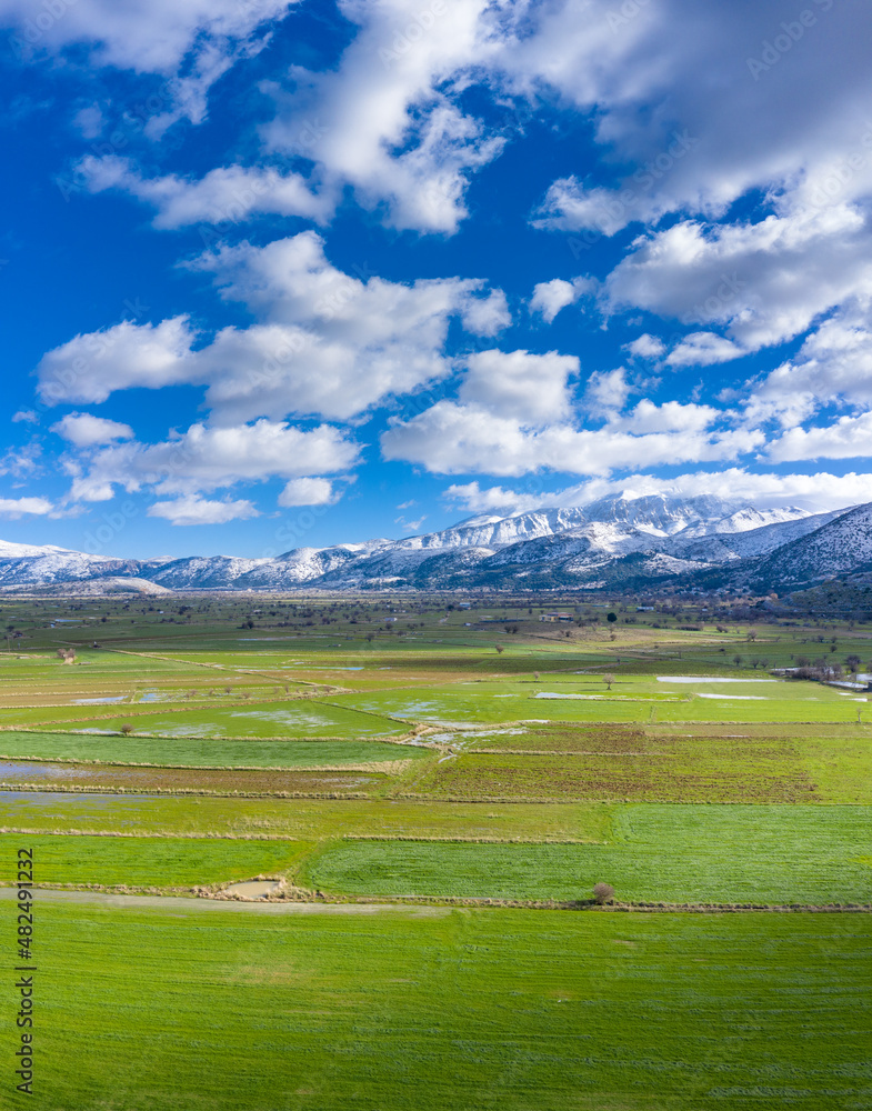 Plateau Lasithi in the inland of the island of Crete with snow, Greece