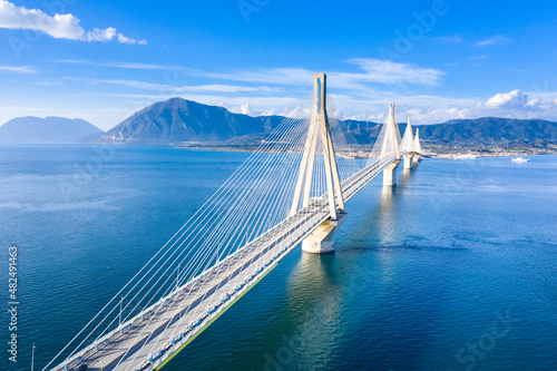 Fototapeta Naklejka Na Ścianę i Meble -  The Rio-Antirrio Bridge, officially the Charilaos Trikoupis Bridge, longest multi-span cable-stayed bridges and longest of the fully suspended type, Greece