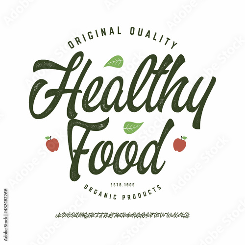Healthy Food. Brush Script Lettering Font. Vector Illustration