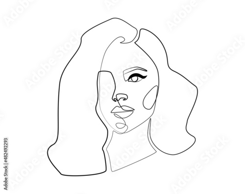 Surreal Woman face one continuous line drawing. Abstract elegance female portrait in doodle linear style for print t-shirt, slogan design, fashion posters, postcards. Vector illustration