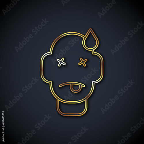 Gold line Man poisoning icon isolated on black background. Vector
