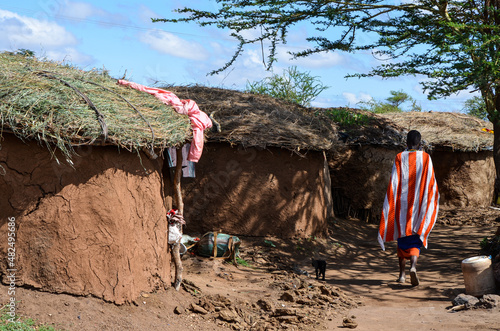 masai in a Masai village, Tsavo East, Kenya, Africa photo