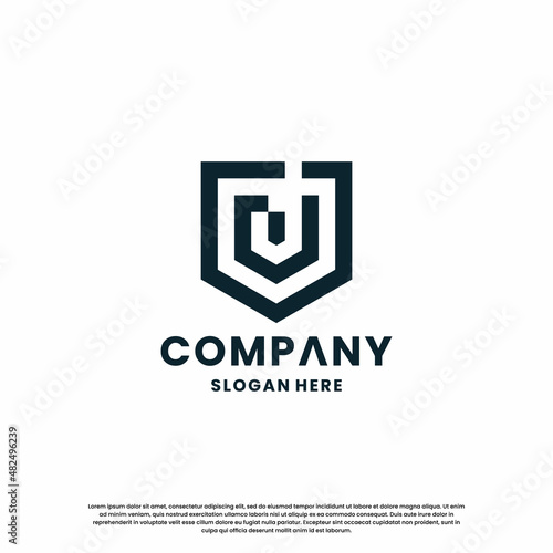 creative monogram letter J with shield combination logo design template
