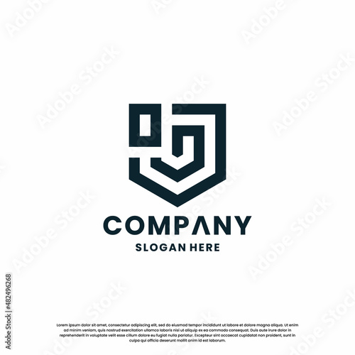creative monogram J letter with shield combination logo design template