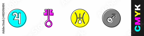 Set Symbol Jupiter, Old magic key, Uranus and Mars symbol icon. Vector