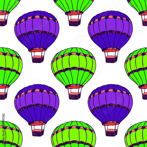 Cartoon hot air balloons  illustration vector seamless patter.