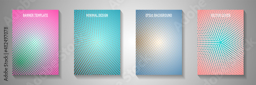 Abstract circle screen tone gradation title page templates vector series. Digital magazine faded