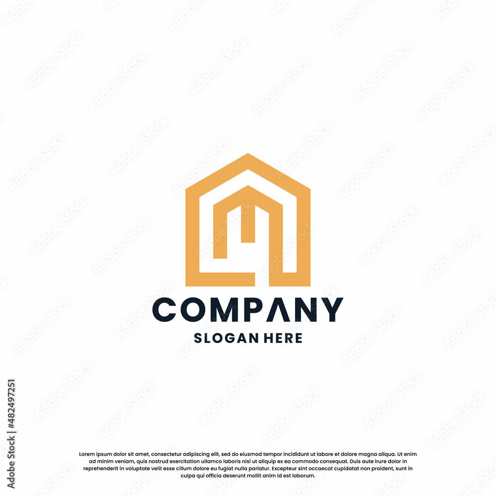modern house combine with letter M logo design for your business