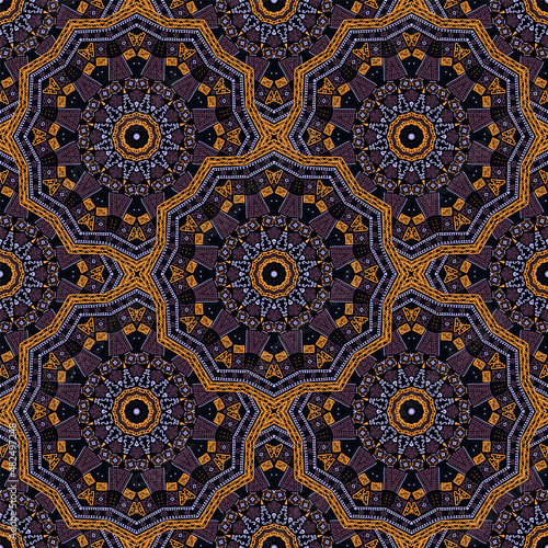 Round medallion vector seamless pattern.