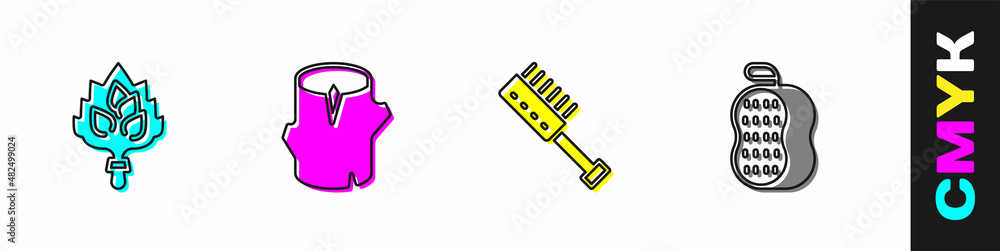 Set Sauna broom, Wooden log, brush and Washcloth icon. Vector